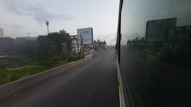 travelling timelaps mumbai to malvan wide view from bus window evening