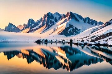 Fototapeta na wymiar sunrise over the mountains with snow