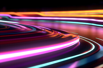 3d render neon speed line background, Generative AI