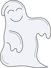 Cute ghost character isolated on transparent background.