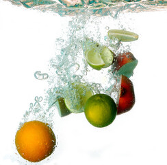 splash water with freshnes fruits