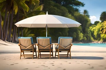 chairs and umbrella on the beach using created using AI Generative Technology