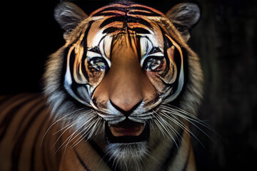 Angry tiger,Sumatran tiger (Panthera tigris sumatrae) beautiful animal and his portrait