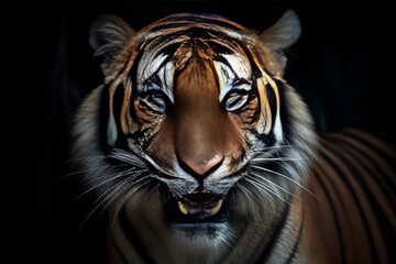 Angry tiger,Sumatran tiger (Panthera tigris sumatrae) beautiful animal and his portrait