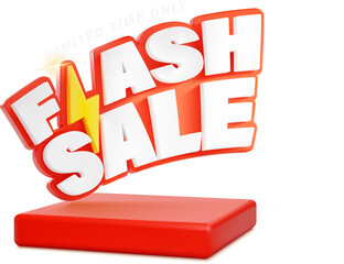 Red 3D product display podium with Flash sale text for web online shopping or social media application.