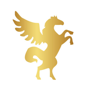 horse pegassus gold isolated on white