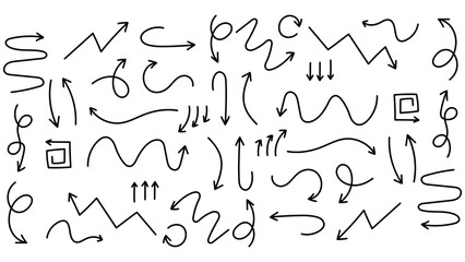 Arrows pointing in different directions handwritten calligraphy  set ,Hand drawn design elements , Flat Modern design isolated on white background ,Vector illustration EPS 10