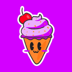 Cute Hand Drawn Taro Ice Cream Character Vector Illustration