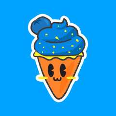 Cute Hand Drawn Blueberry Ice Cream Character Vector Illustration