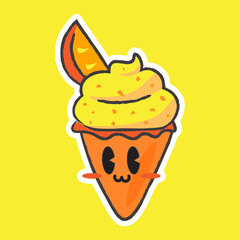 Cute Hand Drawn Lemon Citrus Orange Ice Cream Character Vector Illustration