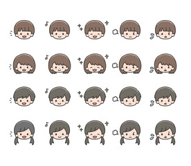 いろいろな表情の男の子2人と女の子2人のセット