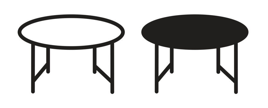 Coffee table furniture icon vector. Small dining desk symbol. Garden dinner table icon. Circular restaurant table icon in line and filled style. 