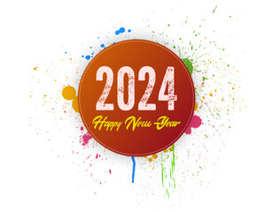 Happy new year 2024 with colorful color splash background.