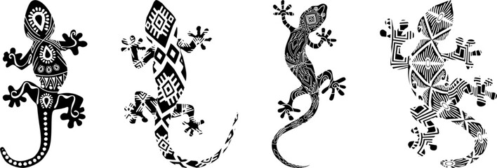 gecko - tribal traditional ornaments (black) - batch 3 - obrazy, fototapety, plakaty