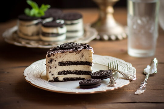 Oreo and chocolate cake with white chocolate. Generative AI	