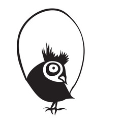 Surprised open-eyed bird stylized as a logo. Also good for tattoo. Editable vector monochrome image with high details isolated on white