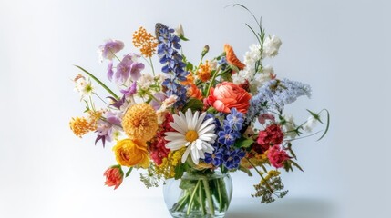 Obraz na płótnie Canvas A vase of summer flowers against a white background. Inside decoration Generative AI