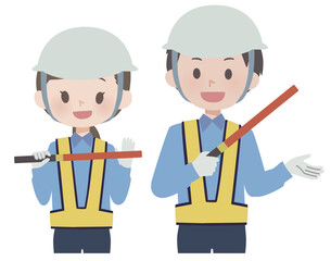 誘導する警備員の男女のイラスト