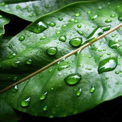 ai generated  Water drops on the leaf surface, wood, abstract nature background