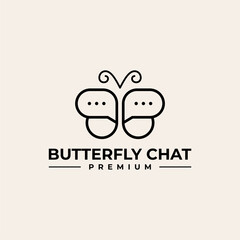 BUTTERFLY TALK CHAT BUBBLE LOGO LINE ART MONOLINE OUTLINE VECTOR ICON ILLUSTRATION