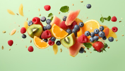 Colorful Mixed Fruit Ensemble - Symbol of Healthy Vegan Food - Generative AI
