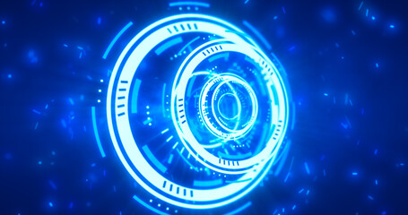 Abstract round blue ring of lines HUD elements circles energy futuristic scientific hi-tech digital abstract HUD background
