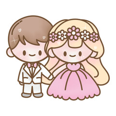 Cute wedding bride and groom cartoon