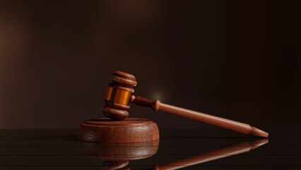 wooden gavel on a wooden background 3D rendering