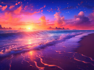 Fototapeta na wymiar Twilight Beauty: A Serene Beachscape at Sunrise