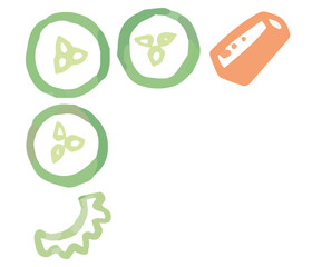 おしゃれな野菜の水彩風イラスト。フレーム用のコーナー。ベクター素材だからデザインに使いやすい。