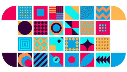 Create illustrations and abstract patterns that let the colors stand out.
Creativity from wall to wall A modern collage that combines different visual elements.