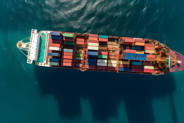 Aerial View of Container Ship at Sea - Generative AI