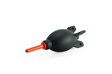 Rubber air blower for cleaning dust from the camera and lens isolated on white background with clipping path.