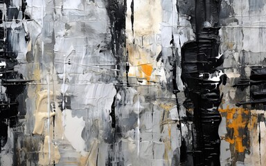 an abstract painting that has a mix of white and black colors