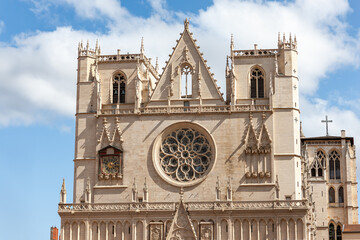 The Basilica of Notre-Dame of Fourviere (La Basilique Notre Dame de Fourvière) in Lyon, France,...