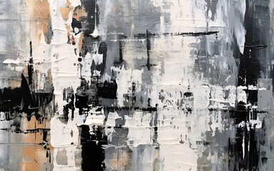an abstract painting that has a mix of white and black colors