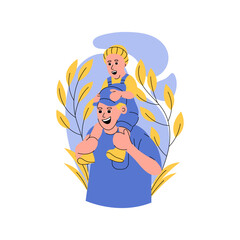 Father holds his son on Father's Day flat vector illustrations