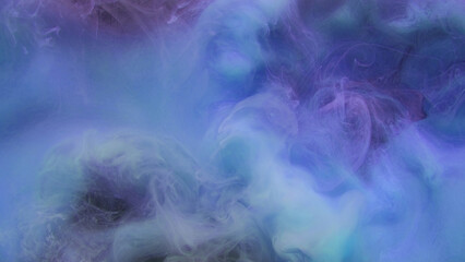 Color fog texture. Smoke cloud. Ink water. Ethereal haze. Blue glowing explosion mist floating abstract art background with free space.