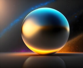 Abstract glitter ball background in space. Ball decoration and golden light effect on dark background. Fantasy fractal design. Generative Ai