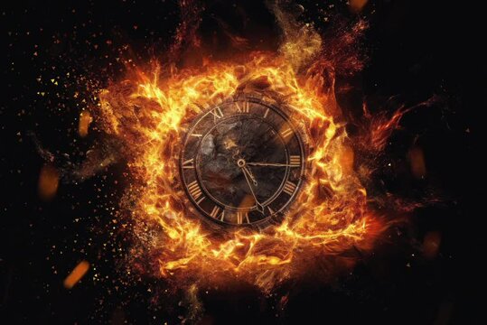 Time's Inferno: Convey the urgency of time slipping away with a clock consumed by raging flames. Generative AI