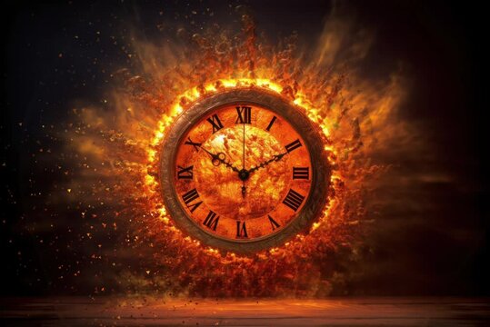 Time's Inferno: Convey the urgency of time slipping away with a clock consumed by raging flames. Generative AI