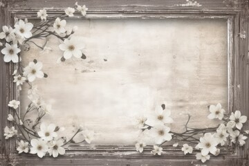 picture frame made of wood with embellishments. Make a mockup of your image or text. Set up your work with a white background, a shabby print, and Generative AI