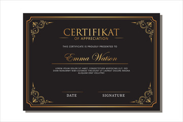 Fototapeta na wymiar luxury template certificate black background and gold ornament
