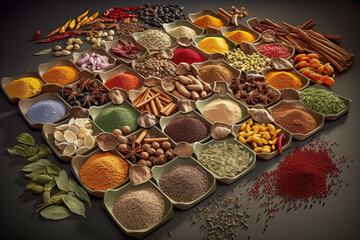 Colorful spices at a traditional oriental market Generative AI
