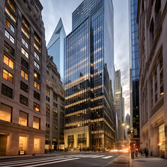 Modern office buildings near Wall Street, New York City, USA