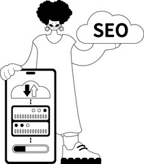 daughter and waiter . cloud storehouse and SEO take . bootleg and washcloth occupation artwork. Trendy style, Vector Illustration