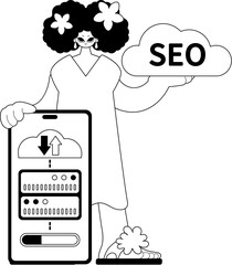 daughter and waiter . cloud storehouse and SEO aim . bootleg and washcloth occupation artwork. Trendy style, Vector Illustration