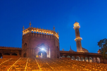 Jama Masjid Mosque by night, old Delhi, India.
