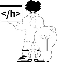 Man with badly luminosity up abstemious myelin oblongata oblongata and window with class of discipline news mental visualize . blacken and White tuberosity artwork. Trendy style, Vector Illustration