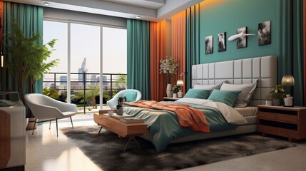 3d rendering bed room in the style simple minimalism look design interior Generative AI